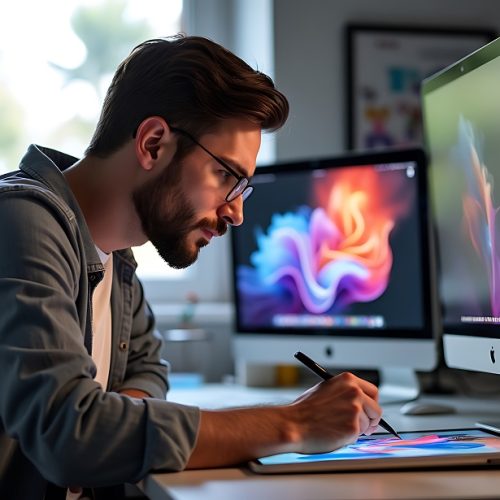 Designer with Stylus and Drawing Tablet